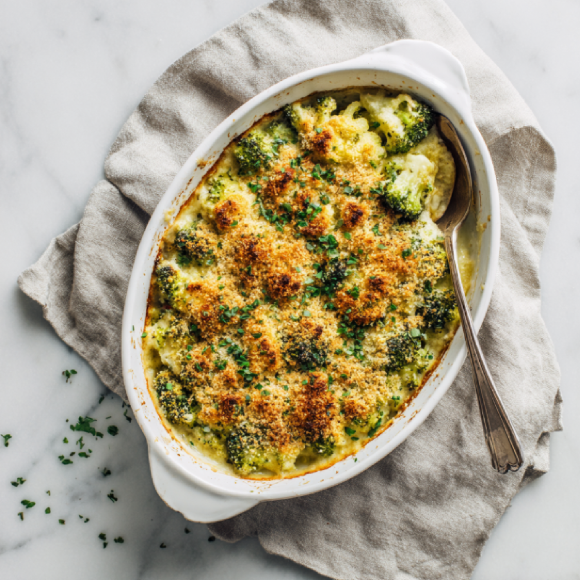 Broccoli & Cauliflower "Cheese" Bake (Dairy-Free)