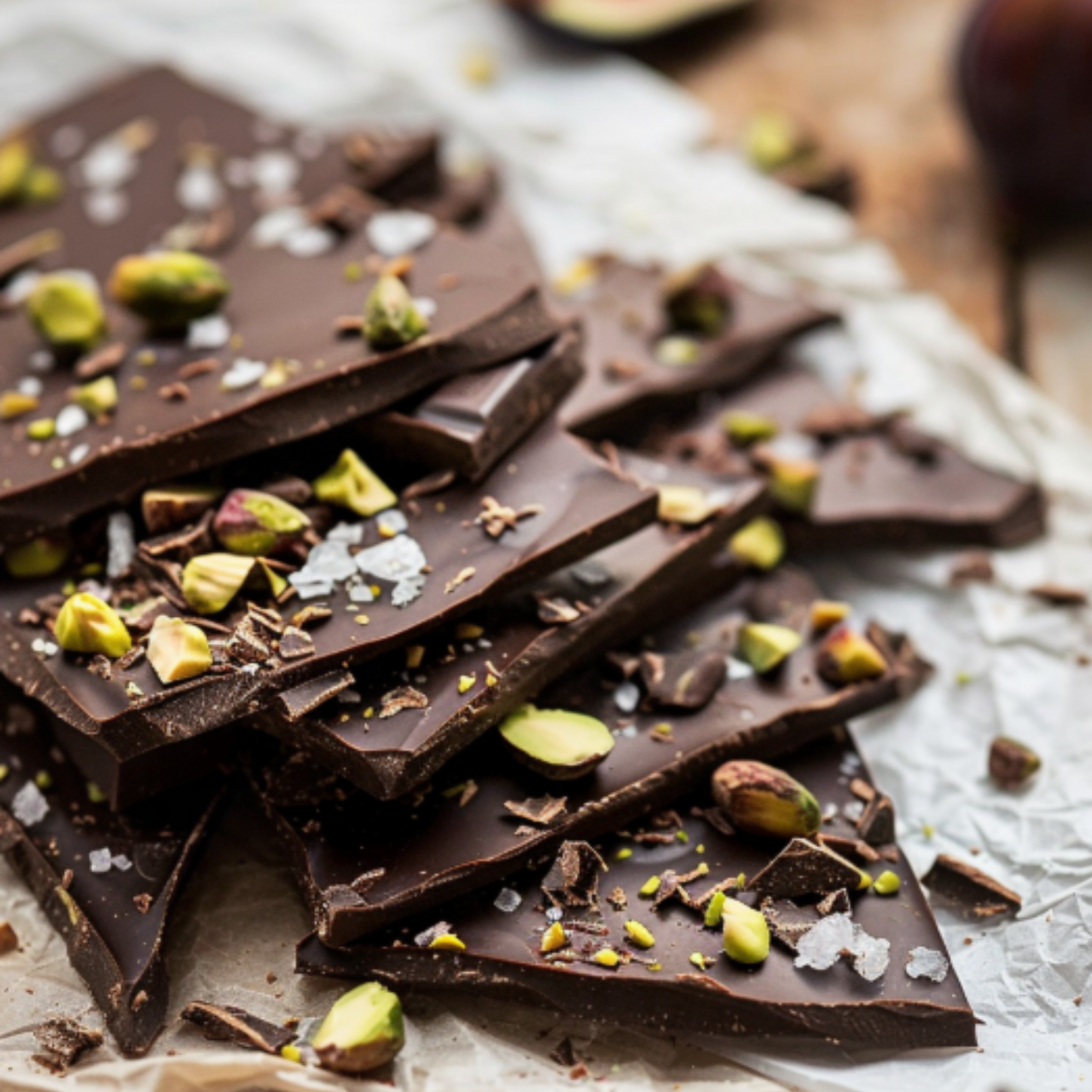 Dark Chocolate Bark with Pistachios, Dried Figs & Sea Salt