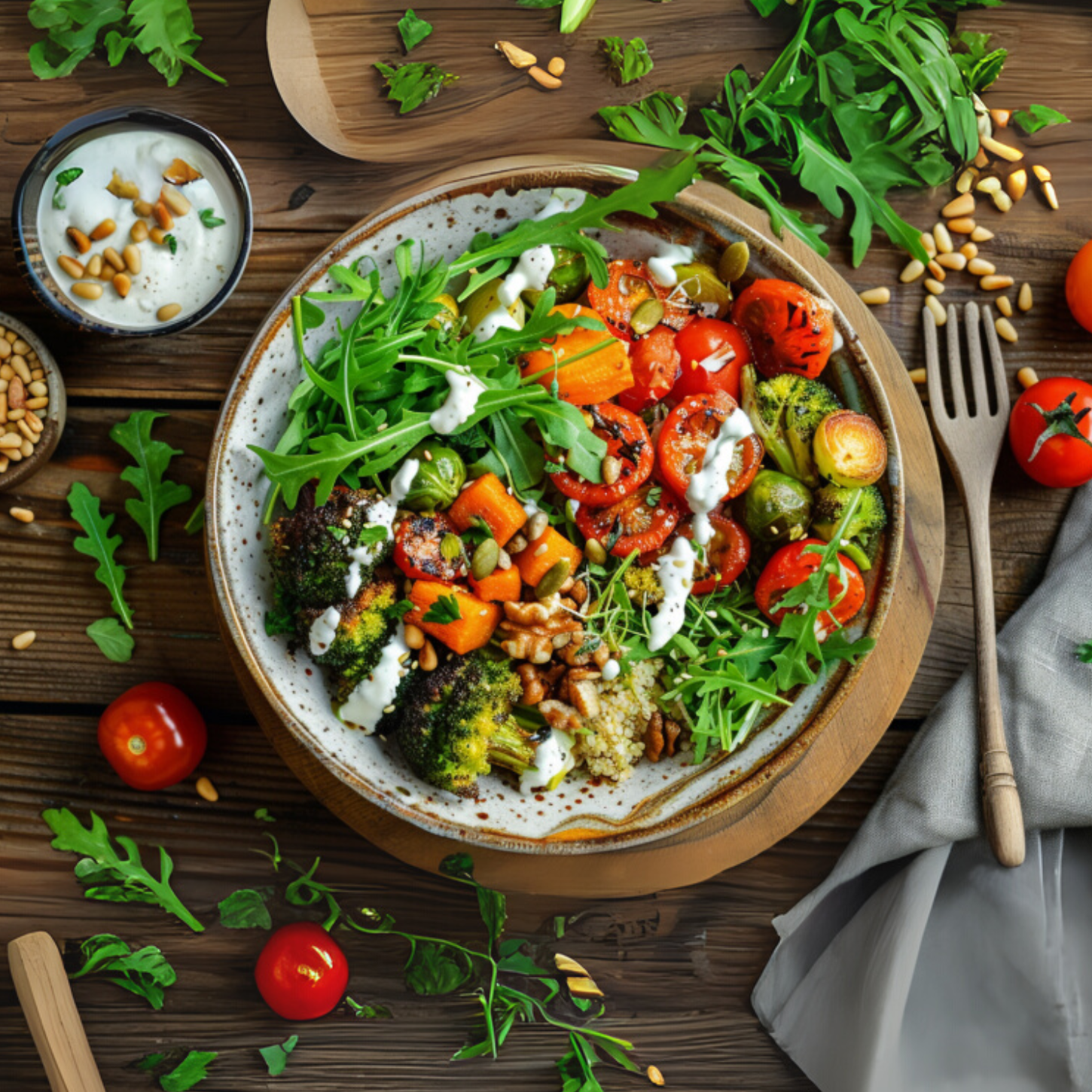 Mediterranean Roasted Vegetable Bowl with Tahini Drizzle