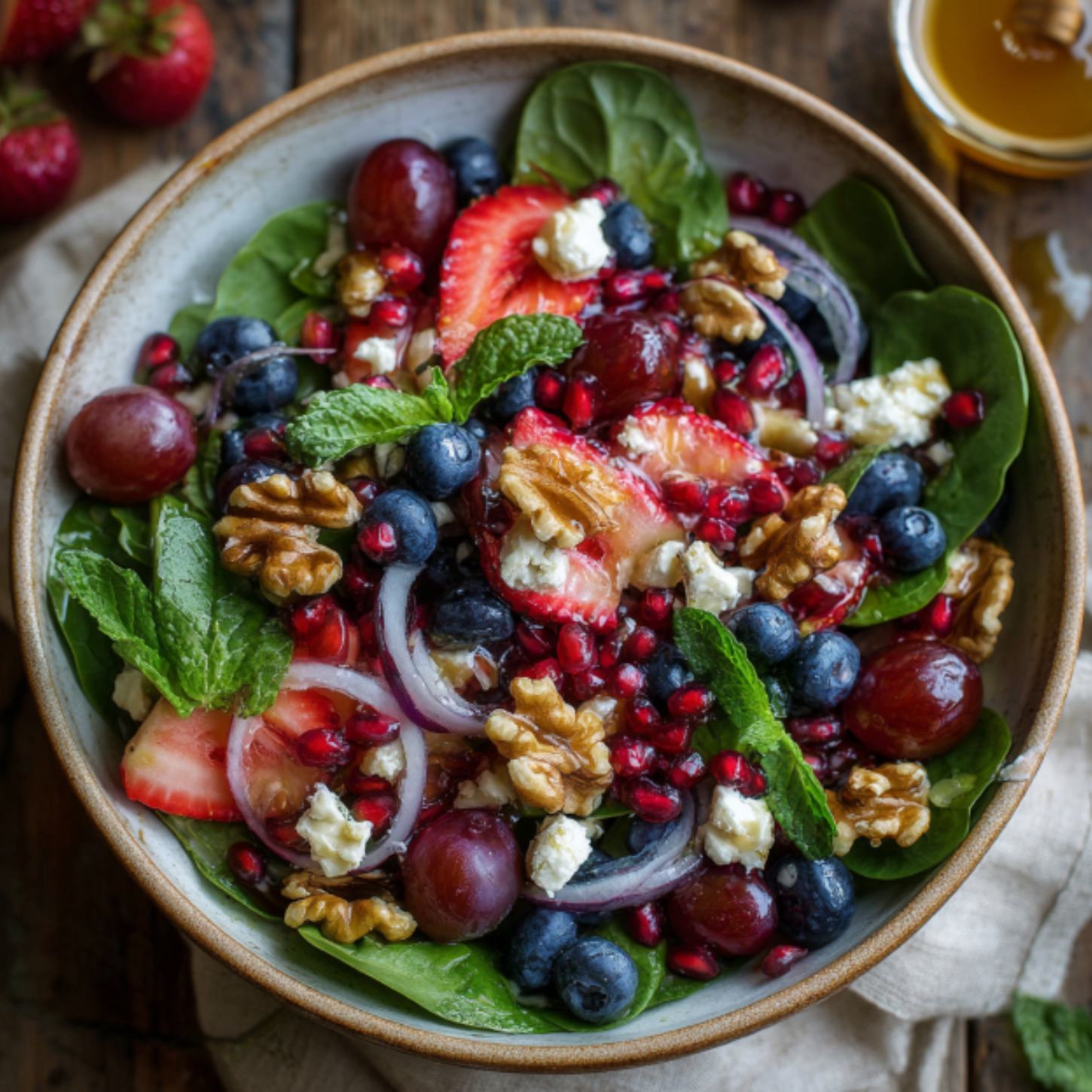 Polyphenol-Packed Berry & Grape Salad with Honey-Lemon Dressing