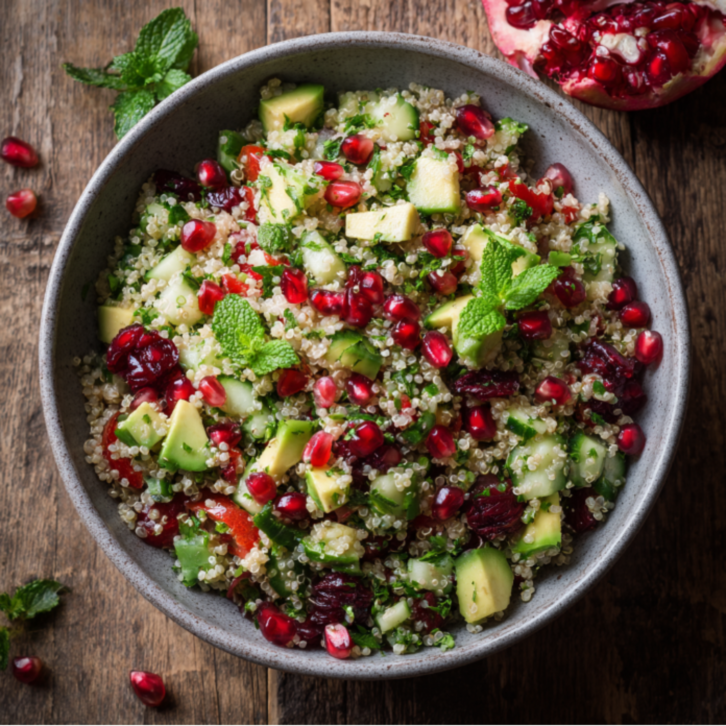 Pomegranate Quinoa Tabbouleh with Avocado & Cranberries