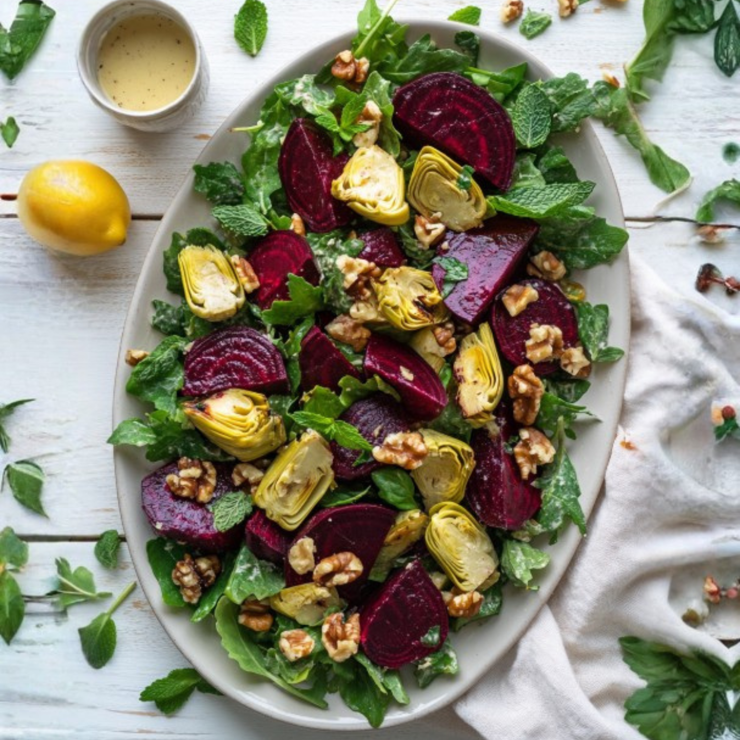 Roasted Beet and Artichoke Salad with Lemon-Herb Dressing