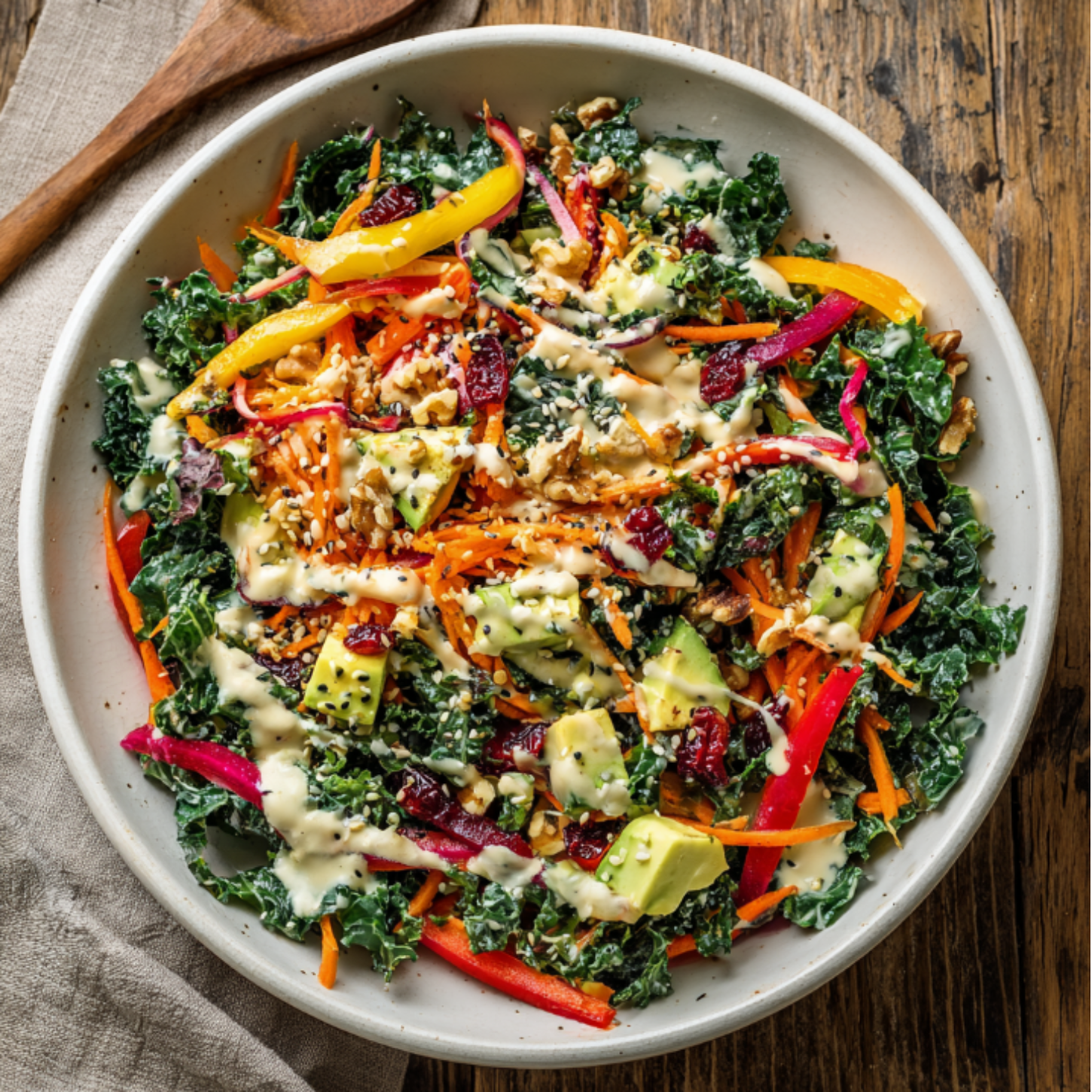 Sesame Kale Salad with Cranberries & Avocado